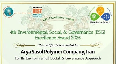 گواهینامه‌های بین‌المللی جایزه ۵ ستاره تعالی پایداری آریاساسول صادر شد